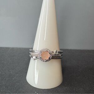 Elegant Rhodium Plating with Genuine Carnelian Quartz Ring